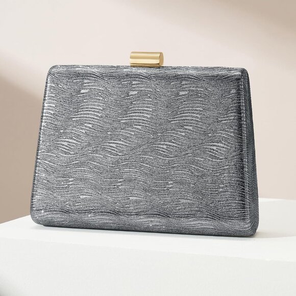 ⚡ Women's Detachable Chain Sparkly Evening Formal Parties Gray Clutch Bag - Picture 4 of 9